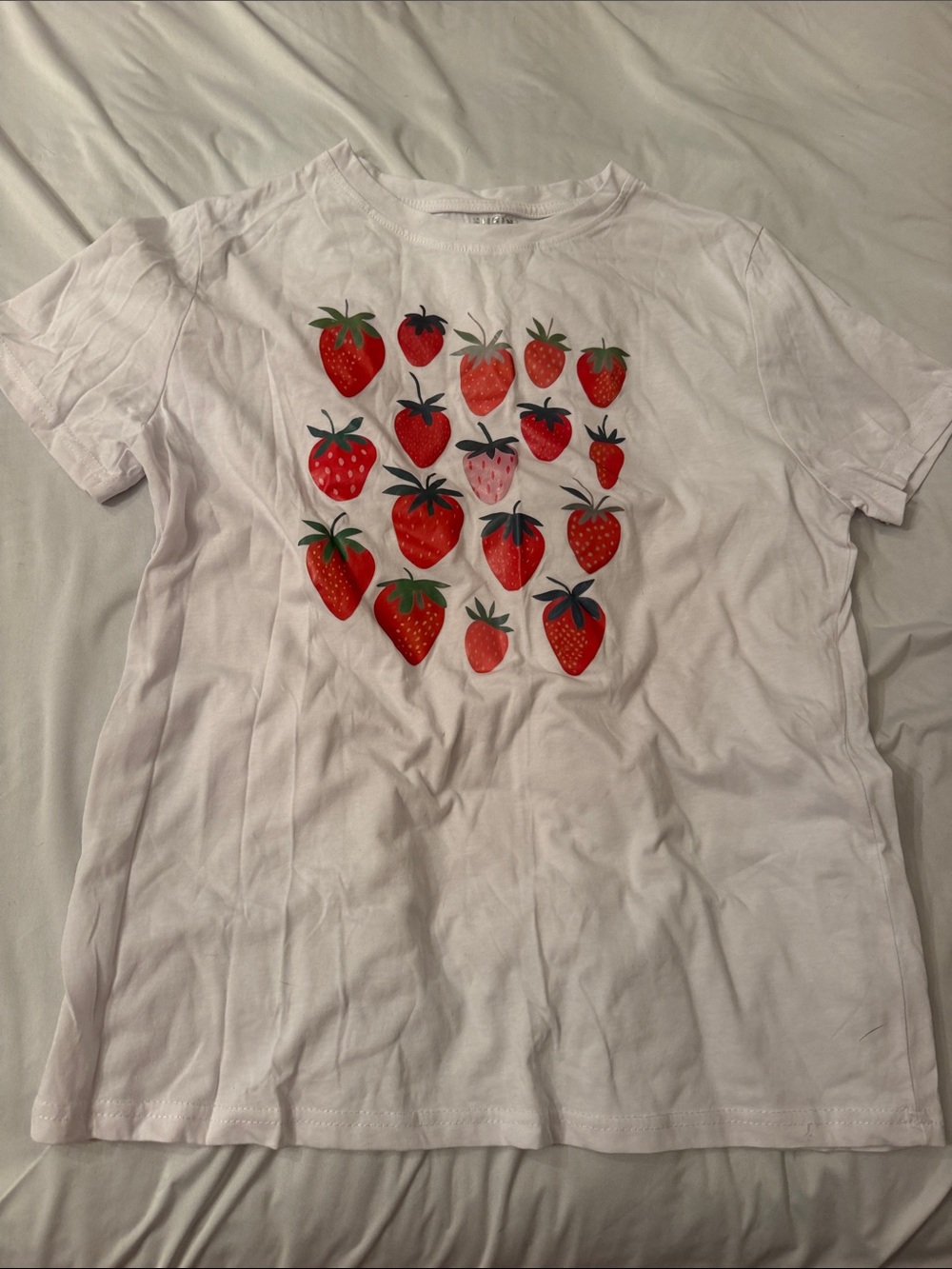 SHEIN White Kids Strawberry Print Tee - Red & Green Accents